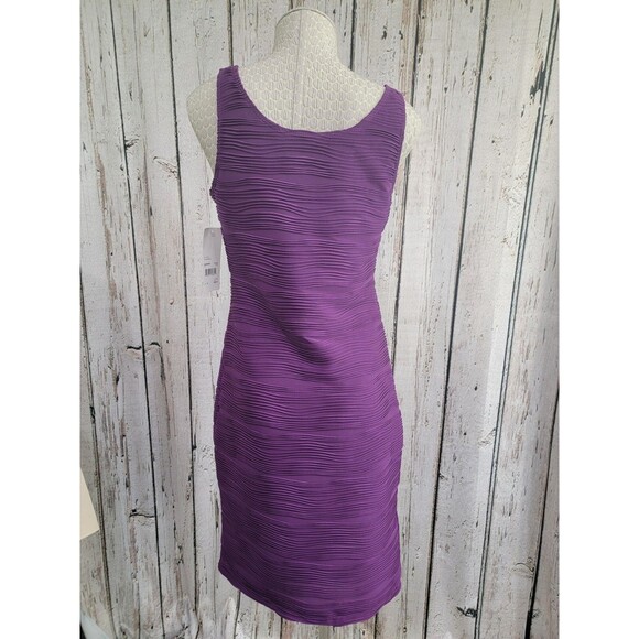 ALK Women's Medium NY Collection Purple Sleeveless Ribbed Shift Sheath Dress NEW - Picture 4 of 11